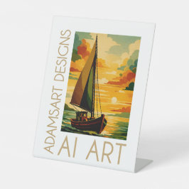 Vintage-Sonnenuntergangs-Segelschiff Art Deco Sockelschild