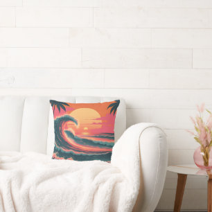 Vintage-Sonnenuntergangs-Welle   Retro-Tropen-Kiss Kissen