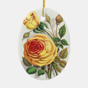 Vintage-Sonnenuntergangsrose Gelb & Orange Botanis Keramik Ornament