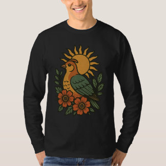 Vintage-Sonnenvogel-Blumenkunstwerk T-Shirt