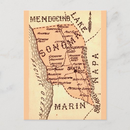 Vintage-Sonom-County-Karte Postkarte (Vorderseite)
