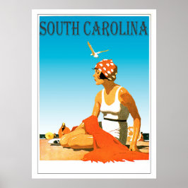 Vintage South Carolina Beach Szene Poster