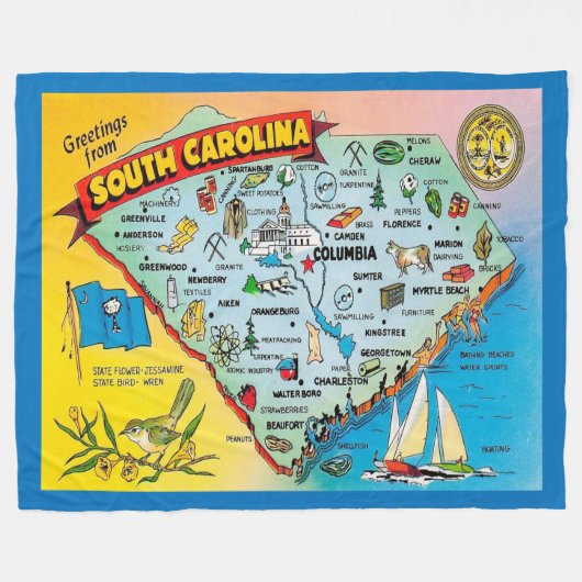 Vintage South Carolina Map Postcard Fleecedecke (Vorderseite (Horizontal))