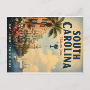 Vintage South Carolina Reiseplakat mit Küstenmotiv Feiertagspostkarte