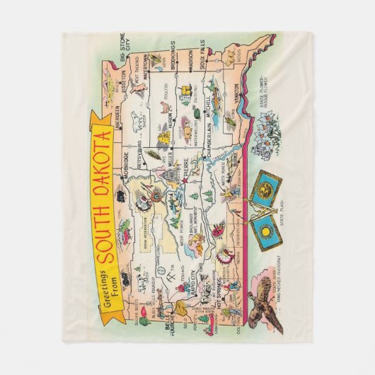 Vintage South Dakota Map Fleece Throw (Vorderseite)