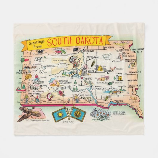 Vintage South Dakota Map Fleece Throw (Vorderseite (Horizontal))