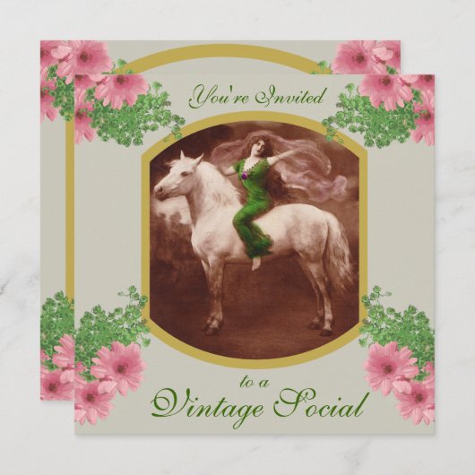 Vintage Sozialeinladung mit romantischer Postkarte (Vorne/Hinten)