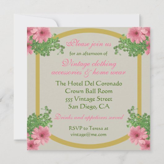 Vintage Sozialeinladung mit romantischer Postkarte (Rückseite)