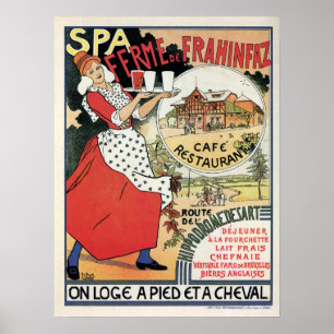 Vintage Spa Belgien Café-Restaurant-Werbung Poster