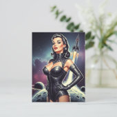 Vintage Space Pin-up Postkarte (Stehend Vorderseite)