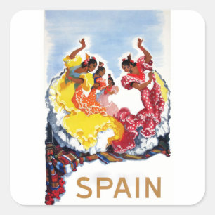 Vintage-Spanien-Flamenco-Tänzer-Reiseposter Quadratischer Aufkleber