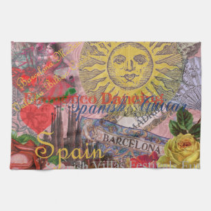 Vintage Spanien Sonnenschein Reise Collage Retro E Geschirrtuch