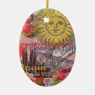 Vintage Spanien Sonnenschein Reise Collage Retro E Keramikornament