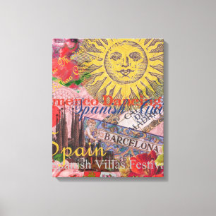 Vintage Spanien Sonnenschein Reise Collage Retro E Leinwanddruck