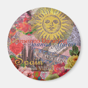 Vintage Spanien Sonnenschein Reise Collage Retro E Magnet