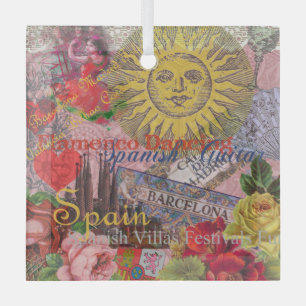 Vintage Spanien Sonnenschein Reise Collage Retro E Ornament Aus Glas