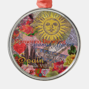 Vintage Spanien Sonnenschein Reise Collage Retro E Silbernes Ornament