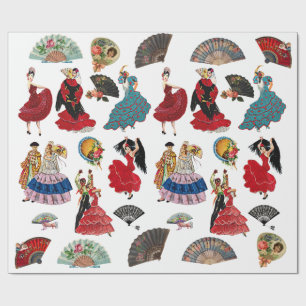 Vintage spanische Flamenco-Tänzerin Frauen Fächer Geschenkpapier