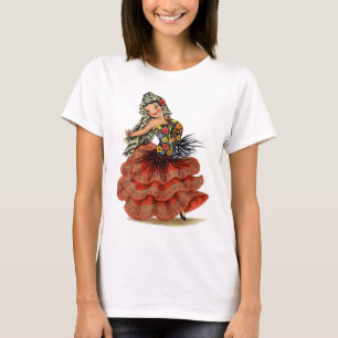Vintage spanische Flamenco-Tänzerin im traditionel T-Shirt