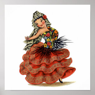 Vintage spanische Flamenco-Tänzerin traditionelle Poster