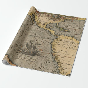 Vintage spanische Galeone auf einer alten Pazifikk Geschenkpapier