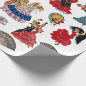 Vintage Spanish Flamenco Dancer women fans art Geschenkpapier (Ecke)