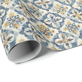 Vintage Spanish Tile Gift Wrap, Blue and Ochre  Geschenkpapier