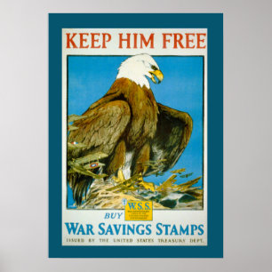Vintage-Sparbücher des Weißkopfseeadlers Kriegspla Poster