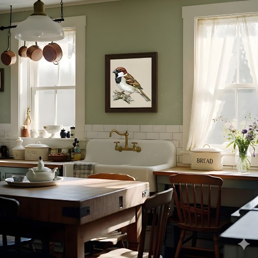 Vintage Sparrow Bird Illustration Poster