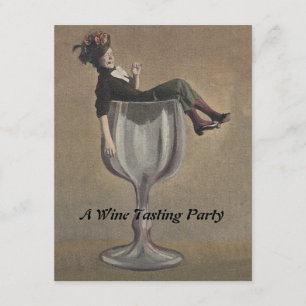 Vintage-Spaß-Dame-in-Weinglas-Party-Einladungen Einladung