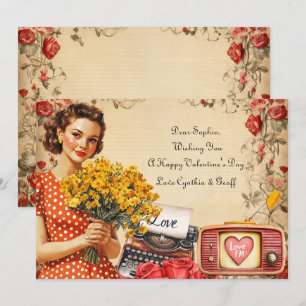 Vintage-Spaß-Dame Valentinstag-Flachkarte zum Feie Feiertagskarte