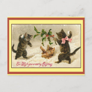 Vintage-Spaß Katzen Schneeballschlacht Weihnachtsk Feiertagspostkarte