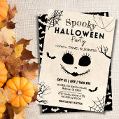 Vintage spider webs bats skull face Halloween Einladung