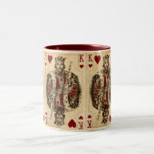 Vintage Spielkarte-Collage König-Hearts Zweifarbige Tasse (Mittel)