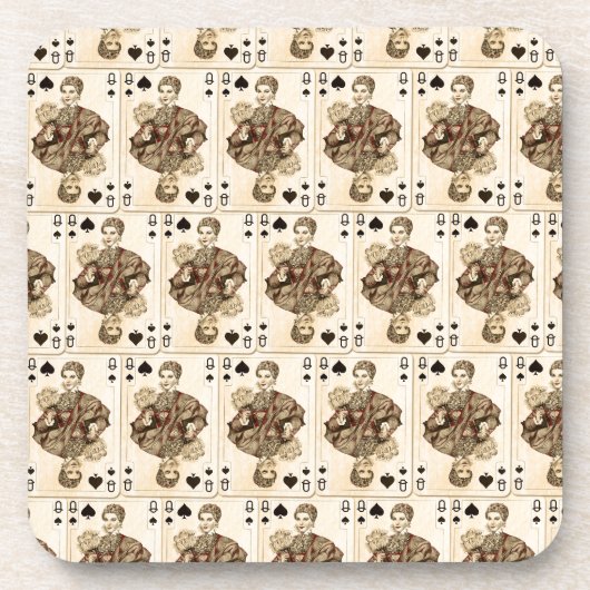 Vintage Spielkarte-Collagen-Königin-Spaten Getränkeuntersetzer (Vorderseite)