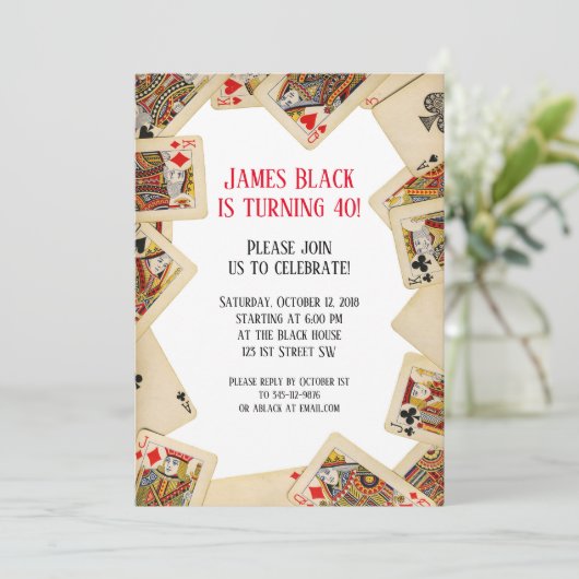 Vintage Spielkarten Geburtstagsparty Einladung (Stehend Vorderseite)