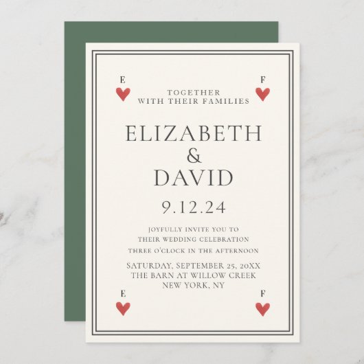 Vintage Spielkarten Herz Einfache Hochzeit Einladung (Vorne/Hinten)