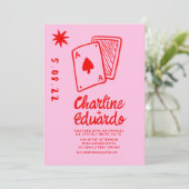 Vintage Spielkarten Herz Einfache Hochzeit Einladung (Stehend Vorderseite)