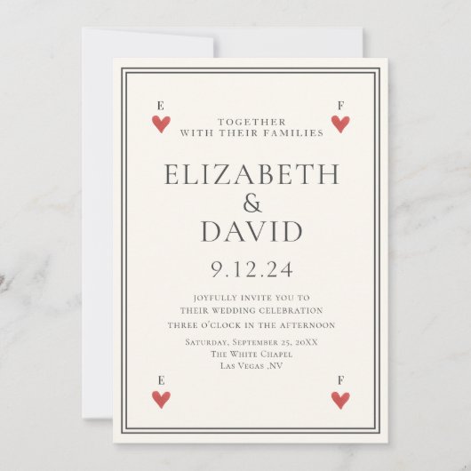 Vintage Spielkarten Herz Einfache Hochzeit Einladung (Vorderseite)