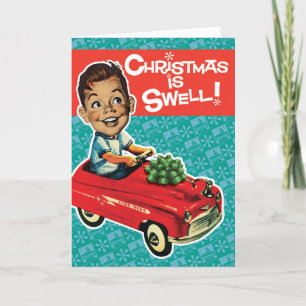 Vintage-Spielzeug-Pedalaauto Retro-Weihnachtskarte Feiertagskarte