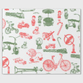 Vintage Spielzeug-Weihnachtsgeschenk-rotes grünes Geschenkpapier (Flach)