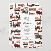 Vintage Spielzeugschleppbahn mit farbigen Zügen Ki Einladung (Vorne/Hinten)