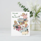 Vintage Spielzeugzüge Kinderdusche Einladung (Stehend Vorderseite)