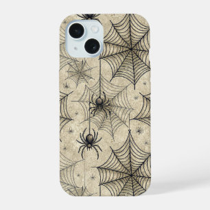 Vintage-Spinnen und -Netze Halloween-Muster iPhone 15 Hülle