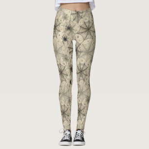 Vintage Spinnen und Weben Halloween-Muster Leggings