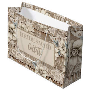Vintage Spitze auf Holzbräute/Blumenmädchen Große Geschenktüte