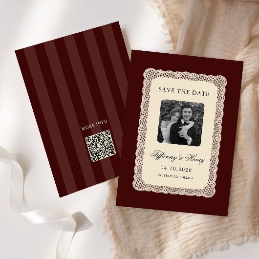Vintage-Spitze Burgund Save-the-Date