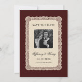 Vintage-Spitze Burgund Save-the-Date (Vorderseite)