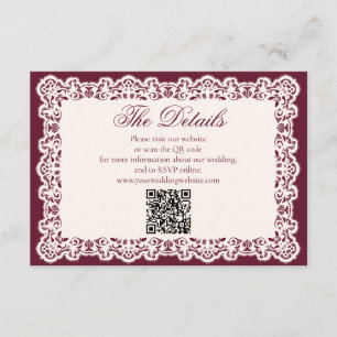 Vintage-Spitze-Burgunder-Hochzeitswebsite-QR-Code Begleitkarte