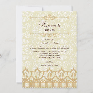Vintage Spitze & Damast Brocade Sweet 16 Einladung